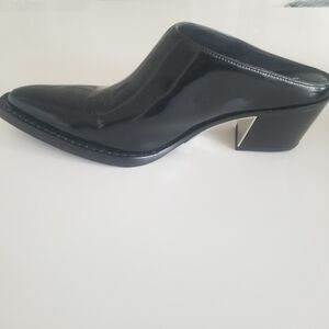 3.1 Phillip Lim Glossy Black Mules with Metallic Heel